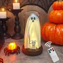 Halloween Decorations Indoor-Light Up Ghost in Glass Cloche-Cute Ghost Walking Dog with Light for Home Kitchen Mantel Tabletop Halloween Decor
