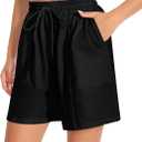 Women's Lounge Athletic Shorts with Pockets, 6.1" Sweat Shorts Women, Summer Casual Elastic Walking Running Shorts (Medium, Black)