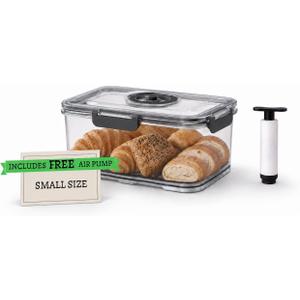 Airtight Bread Box with Manual Air Pump – Kitchen Countertop Bread Storage Container with Date Recording Dial, Silicone Seal – Keeps Homemade Bread, Toast, Bagels & Cookies Fresh Longer (Small)