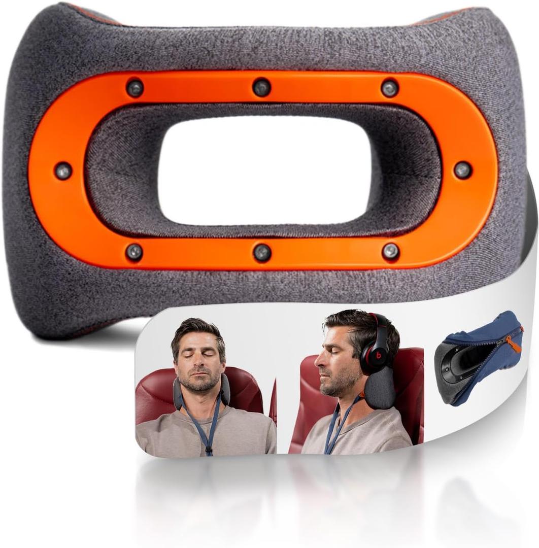 bullbird Neck Pillow for Travel & Posture Support, Orange  Ergonomic, Seat-Compatible Airplane Pillow with Neck Traction & Memory Foam for Spinal Alignment & Comfort