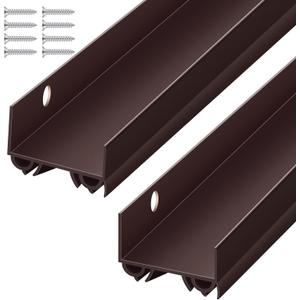 2 Sets Door Sweep Plastic PVC 1 3/4" x 36" Slide on Bottom Exterior Door Seal Strip for Weather Stripping Draft Stopper (Brown)