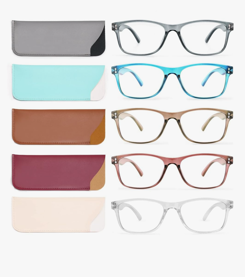 Reading Glasses Blue Light Blocking, Computer Glasses for Women Men, Fashion Square Eyeglasses 4 Pairs, +0.5