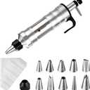 Dessert Decorating Syringe Set Icing Piping Kit Frosting Piping Kit Stainless Steels Cake Decorating Kit with 10 food grade stainless steel piping tips & 50 Disposable Piping Bags Black