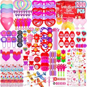 200pcs Valentines Party Favors Toys Assortment, Valentines Day Gifts for Kids as Valentine Classroom Prizes Rewards Bulk Goodie Bag Stuffers Birthday Party Supplies(Valentines)