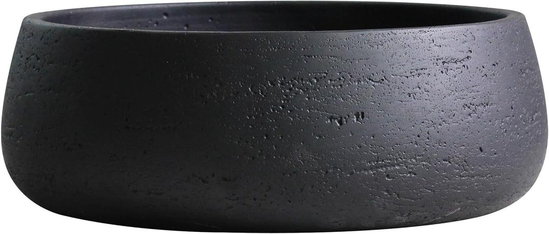 Olly & Rose Copenhagen Large Ceramic Planter Bowl Shallow Plant Pot - Matt Black Flower Pot Indoor and Outdoor Garden Dcor