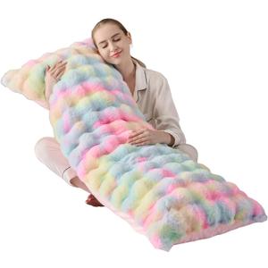 Luxury Shaggy Faux Fur Body Pillow,Fluffy Bed Pillow with Zipper Closure, Soft Decorative Plush Full Long Pillow,Fuzzy Hug Pillow for Home Living Room Side Sleeper & Pregnancy 20"x54" Rainbow