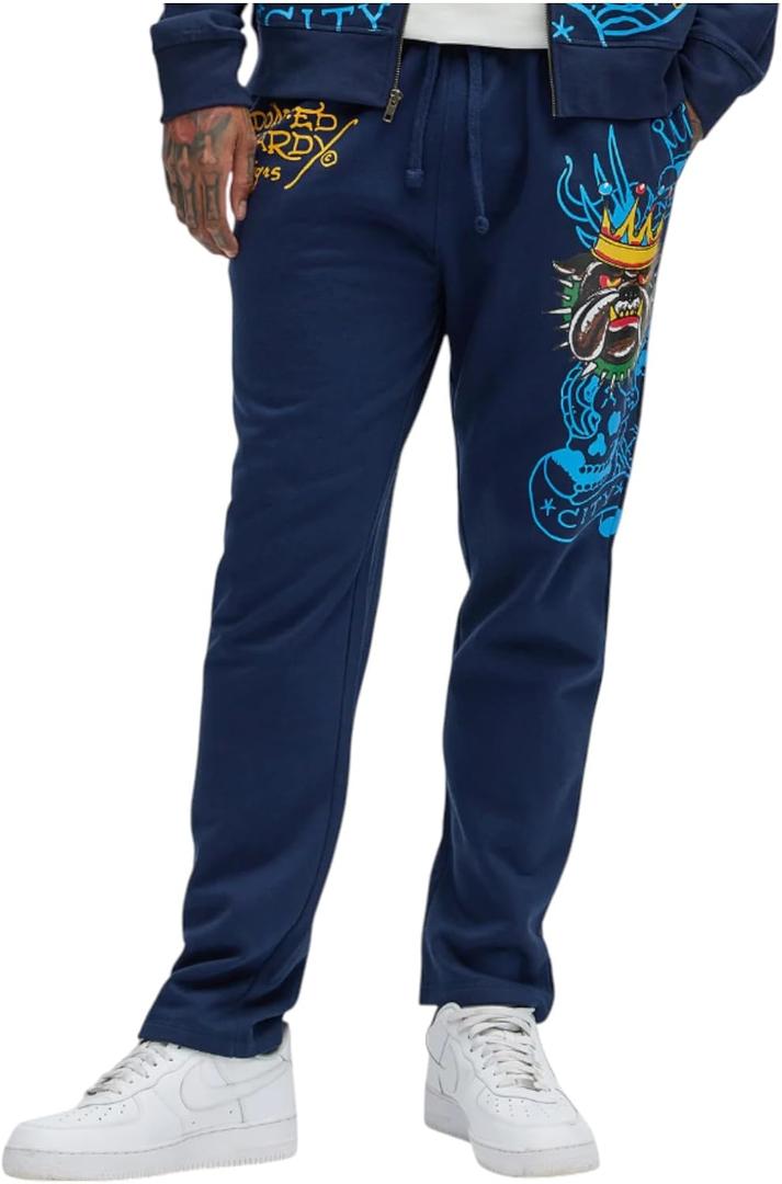 ED HARDY Mens Panther Bulldog Sweatpants in Midnight EHMR8006-1 XL