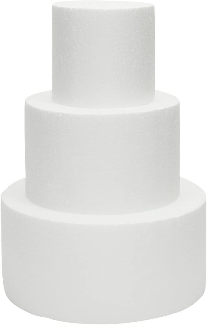 Bright Creations Fake Cake Dummy Set - 10.8 in Tall, 3-Tier Round White Foam - for Fake Birthday Cake & Artificial Wedding Displays - Foam Cylinders for Crafts