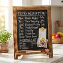 LotFancy 15"x12" Magnetic Chalk Board Sign, Small Wood Framed Tabletop Black Easel Chalkboard, Foldable Standing Ledge,1 White Chalk Pen 2 Magnets and Wall Hanging Kits Included,Rustic Brown