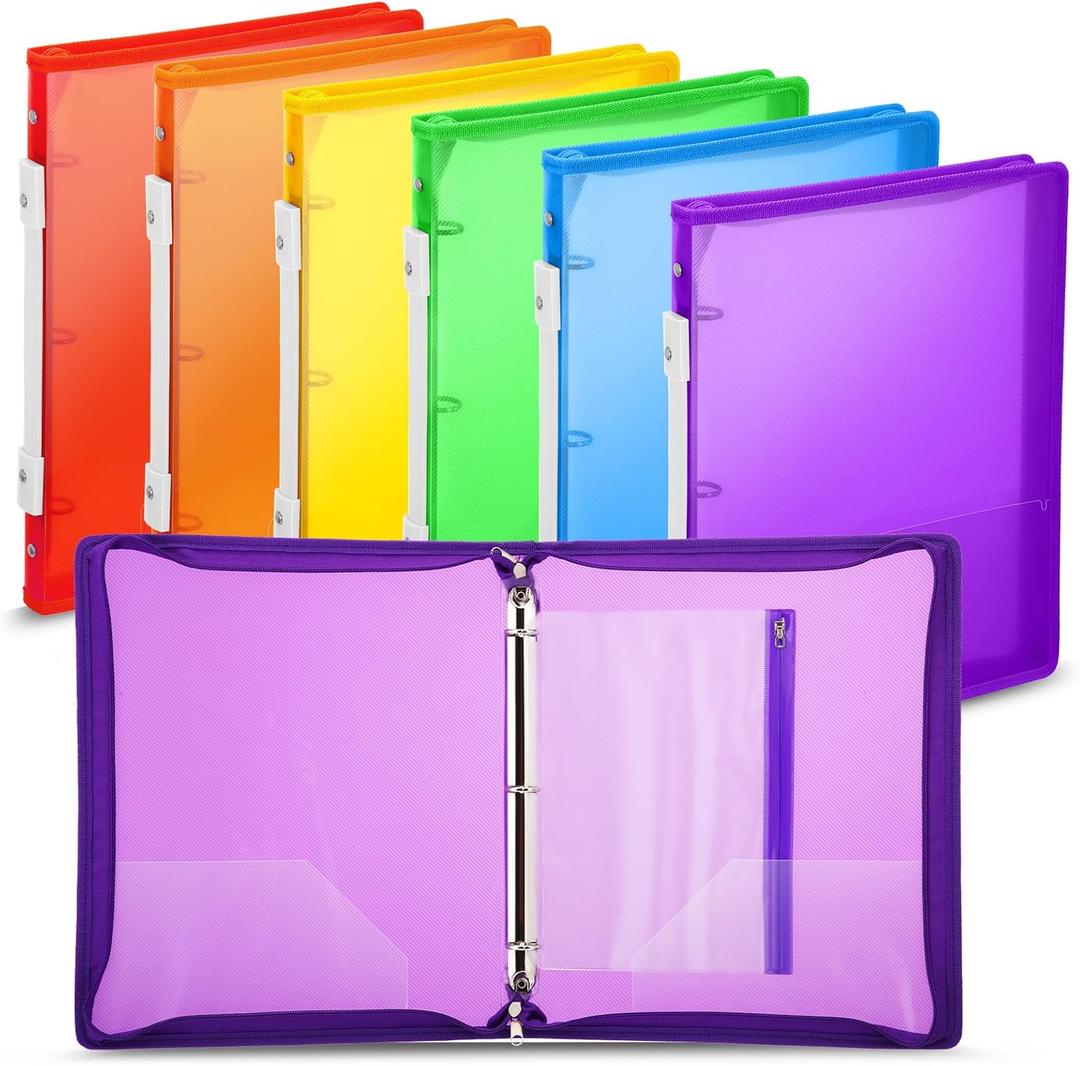 Fulmoon 6 Pack Plastic Zipper Binder, 1 Inch 3 Ring Binder with 2 Interior Pockets, 1 Plastic Movable Pencil Pouch, Expanding File Zippered Holds Us Letter Size 8.5''x11'' for Office (Colorful) Fulmoon 6 Pack Plastic Zipper Binder, 1 Inch 3 Ring Binder with 2 Interior Pockets, 1 Plastic Movable Pencil Pouch, Expanding File Zippered Holds Us Letter Size 8.5''x11'' for Office (Colorful)