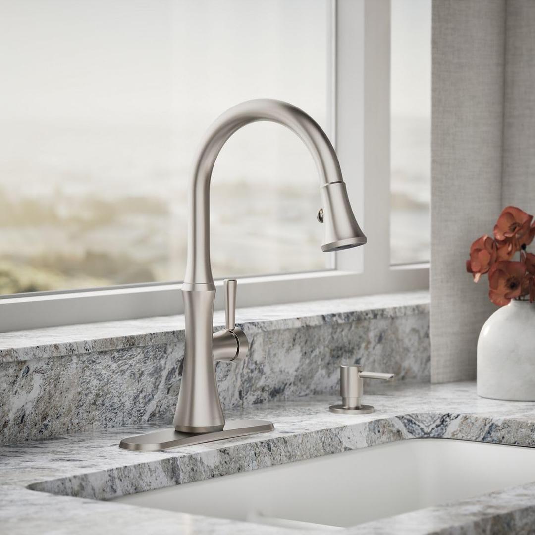 Kohler R28706-SD-VS Kaori Single Handle Kitchen Faucet with Pull Down Sprayer and Soap Dispenser, Vibrant Stainless
