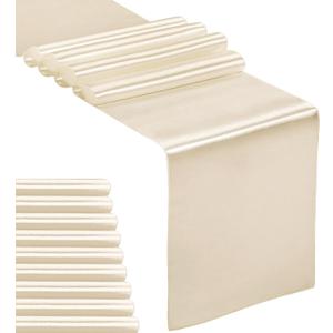 10-Pack Satin Table Runner Champagne 12 x 108 inches Long, Table Runners for Wedding, Birthday Parties, Banquets Decorations10 Pack, 12x108 Inch, Champagne