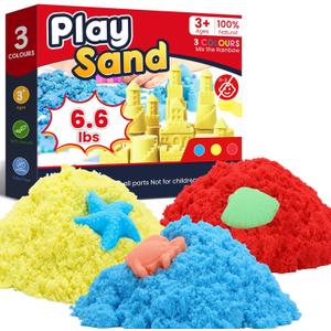 FURWEY 6.6lbs Play Sand,Mixed Packaging of 3-Color Sensory Sand,Suitable for Children to Shaping, Squeezing and Molding Without Molds