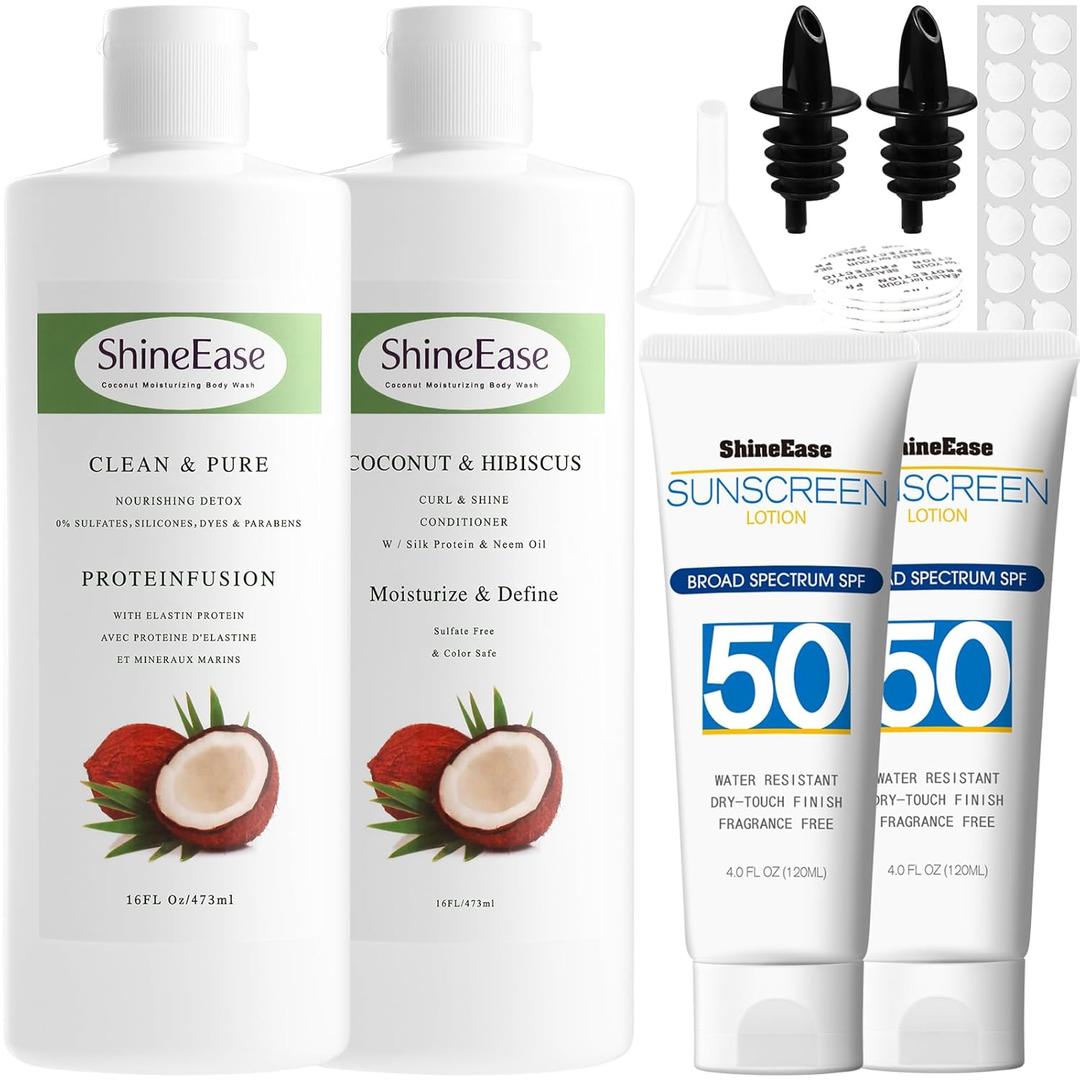 Empty Shampoo Sunscreen Bottles Containers Set(40oz Total) - Checked Luggage Friendly, Easy to Fill Travel Bottles with Funnel, Leak-Proof for Cruises, Concerts & Sports Events