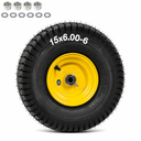 15x6.00-6 Tubeless Lawn Mower Tire and Wheel with 3/4" bearing bore, with 5/8 Bearings & Spacers, for John Deere Mower, Craftsman, Husqvarna Lawn Tractor, 570 lbs Capacity, 4 Ply, 1 Pack
