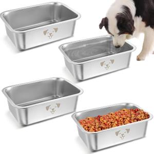 Sweetude 4 Pcs Stainless Steel Dog Bowls Bulk High Capacity Metal Dogs Food and Water Bowls for Large Dogs Pets(Silver,0.85 Gallon)