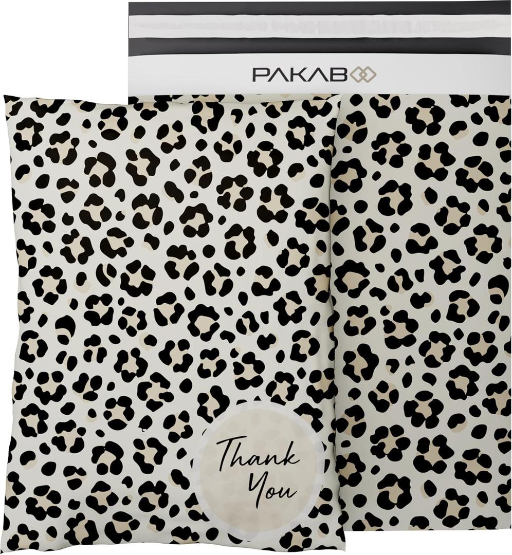 PAKABOO Poly Mailer Shipping Bags 10x13 Inch, 100 Pack, Non-Padded Envelopes with Tamper Proof Self-Seal, Cheetah Print Packaging