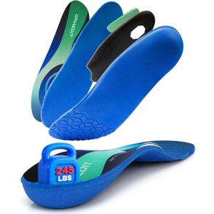 Heavy Duty Arch Support Insoles for 240lbs+  Orthotic Inserts for Plantar Fasciitis, Foot Pain Relief, Breathable & Shock Absorbing for Men & Women, Work Boots & Sneakers(M10-10.5/W12-12.5) (Blue)