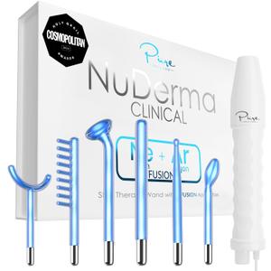 NuDerma Clinical Skin Therapy Wand - Portable Skin Therapy Machine w 6 Fusion Neon + Argon Wands  Anti Aging - Clarifying - Skin Tightening & Radiance - Wrinkle Reducing