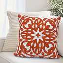 Alysheer Embroidered Decorative Throw Pillow Cover 18x18 inch, Boho Mandala Modern Chic Knit Pattern Cotton Cushion Covers for Sofa Couch Car Living Room Bedroom Office Gifts (Solid Orange Red)  