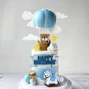 JeVenis Blue Bear Cake Decoration Blue Gold Balls Cake Topper Hot Air Balloons Cake Topper Baby Shower Birthday Cake Decoration
