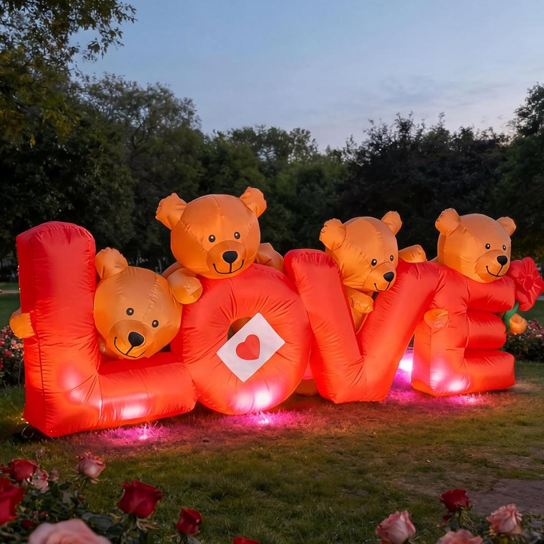 9 ft Valentines Inflatable Outdoor Decoration with Light Blow up Valentines Love Bear Decor Romantic Inflatable Decor for Yard Outdoor Indoor Holiday Lawn Garden Wedding Proposal
