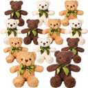 HyDren 12 Pack Bear Stuffed Animal Baby Shower Plush Gift Bulk 10 Inch Small Bear with Bow Holiday Party Favors Toy for Mother's Day Wedding Birthday Gift Decoration(White, Light Brown, Dark Brown)