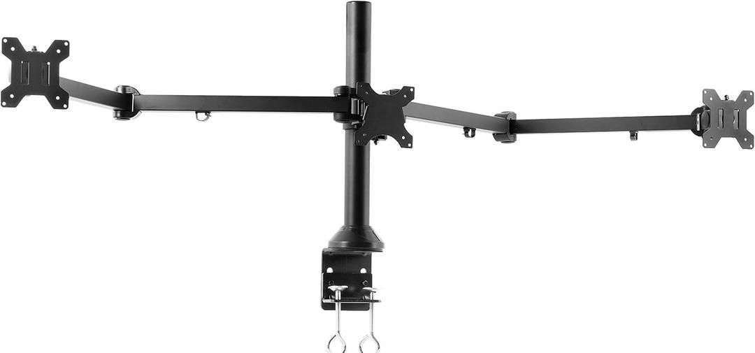 VIVO Triple Monitor 23 to 32 inch LED LCD Clamp-on Desk Mount, Heavy Duty Articulating VESA Computer Stand, Holds 3 Screens, Fully Adjustable for Home Office Workstation, Black, STAND-V103