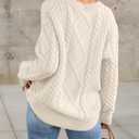 Womens Oversized Sweaters Crewneck Long Sleeve Casual Loose Pullover Sweater Cable Knit Vintage Tops (L)