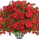 Grunyia Artificial Fake Flowers for Outdoor Spring Decoration, 16 Bundles Faux Silk Colorful Daisy UV Resistant Realistic for Outside Porch Patio Home Yard Garden Planters Pots Window Box (Red)