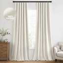 MIULEE 100% Blackout Curtains 90 Inch Long 2 Panels Set for Bedroom, Thick Faux Linen Black Out Curtain Room Darkening Back Tab Pleat Window Textured Drapes with Hooks for Living Room, Grey Beige