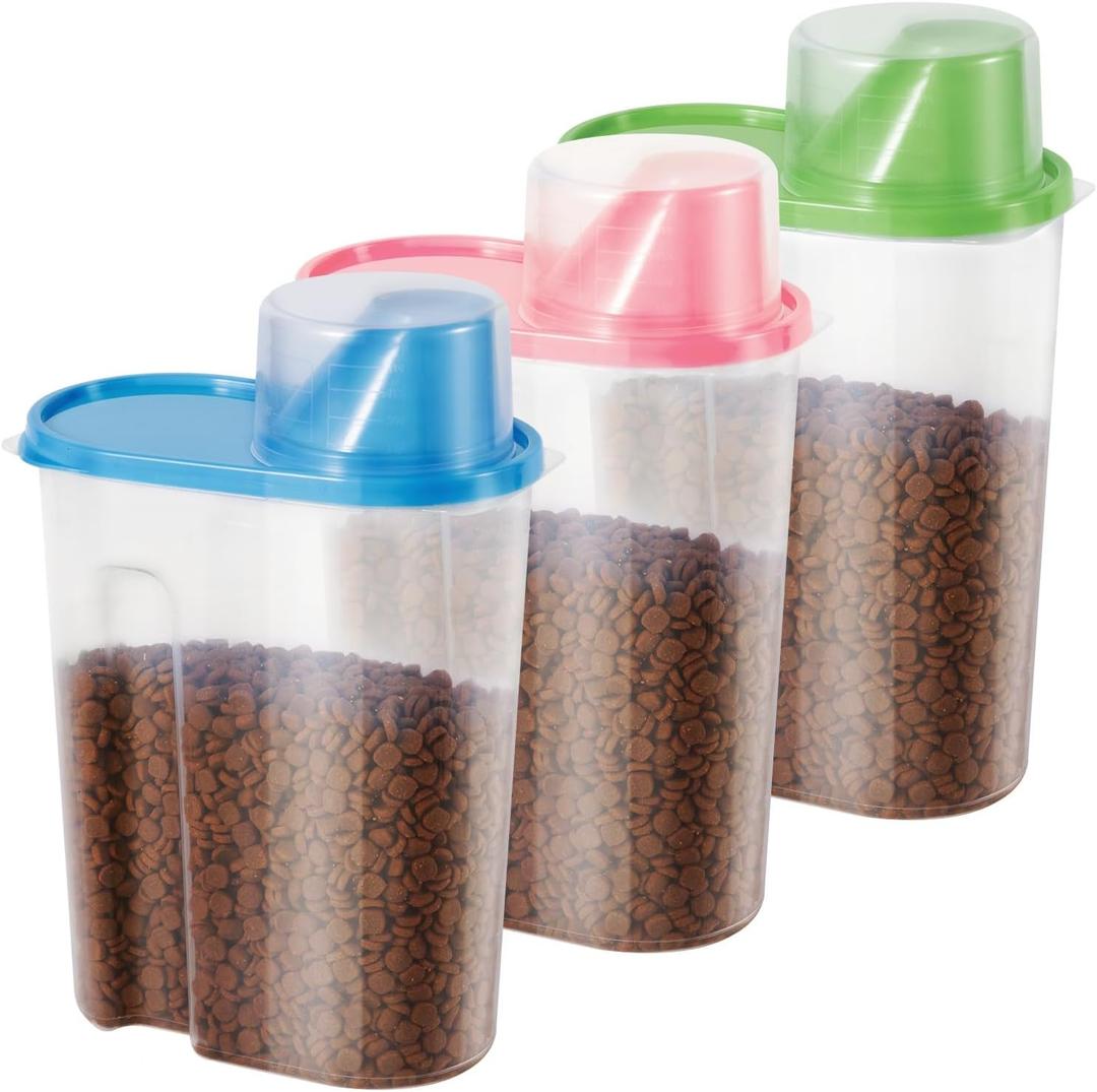 SenseYo 3 Pack 2lb 2.5L Pet Food Storage Container with Measuring Cup BPA Free for Small Dog, Cat, Bird (Blue Pink Green) (Mixed)
