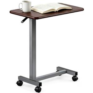 Adjustable Overbed Table with Wheels, Pneumatic Height Lift Rolling Bedside Table, Standing Desk for Home & Office Use, Ideal for Seniors & Limited Mobility(Walnut Brown), Standard