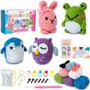 A-URA Learn to Crochet Kit for Beginners Kids and Adults, Premium 4 Animal Pattern Beginner Crochet Kits with Easy Tube Yarn & Step-by-Step Video Tutorials (Forest FriendsStandard Size)