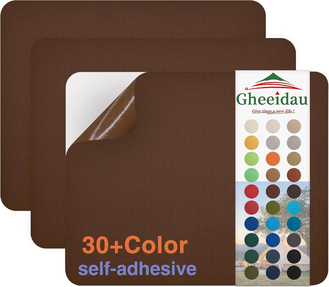 Canvas Repair Patch 911 Inch 3Pcs Waterproof Self-Adhesive Fabric Repair Patch for Tents,Boat Cover,Pop Up Canopy,Patio,Bags,Car Seats,Sofas,Furniture Cover(Brown)