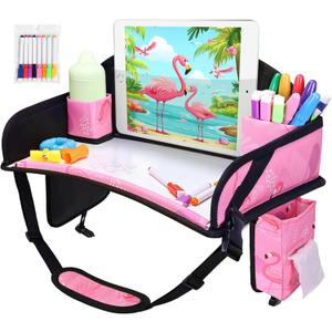 Kids Travel Tray, Car Seat Tray for kids Travel, Toddler Road Trip Essentials With Drawing Kit, Toddler Lap Desk Organizer for Car, Carseat Table for Airplane