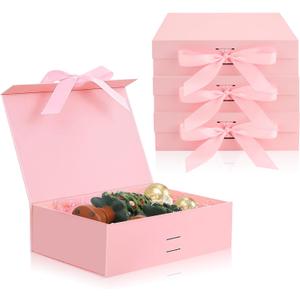 HOSTK 6Pcs Gift Box with Lids, 9"×6.7"×2.8" Magnetic Closure Collapsible Gift Boxes, Bridesmaid Proposal Box with Ribbons for Christmas Mother’s Day Father’s Day Graduations Weddings Birthdays(Pink)