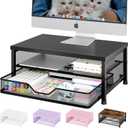 OPNICE Computer Monitor Stand Riser, Desk Organizer with Drawer, Printer & Laptop Stand, Office Desk Accessories & Workspace Desktop Organizers Storage for Office Supplies(Black)