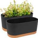 QCQHDU 16" L x 7.6" W x 7" H Window Planter Box, 2 Pack Self Watering Pots for Indoor Plants with Drainage Holes & Saucer, Outdoor Flower Pots Home Garden Modern Decor (Dark Grey)