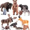 THINKBAY 11PCS Large North American Animal Figurines, Realistic Safari Woodland Jungle Animals Figures Toys Includes Crocodile,Wolf,Bear,Deer, Birthday Gift Party Favors Valentine's Day Gifts for Kids