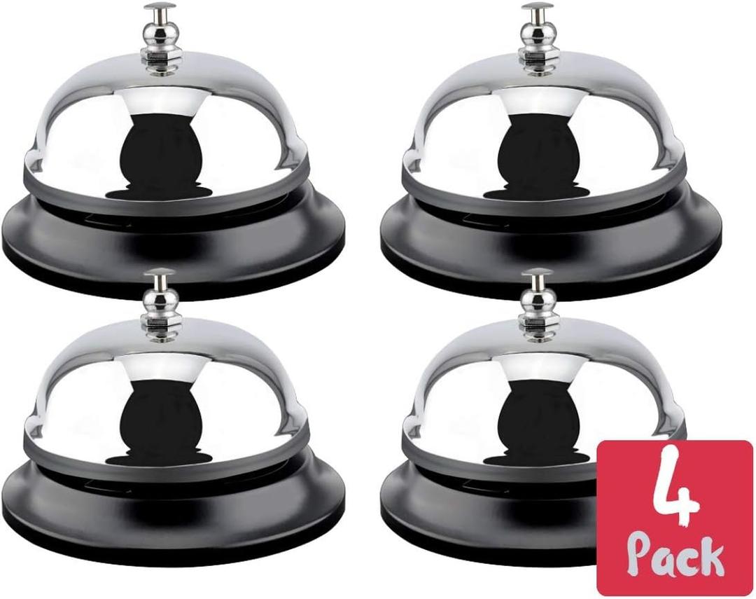 1InTheOffice Call Bell, Service Bell, 3/8" Diameter Desk Call Bell Chrome Finish for Hotels, Schools, Restaurants, Reception Areas, Hospital (4)