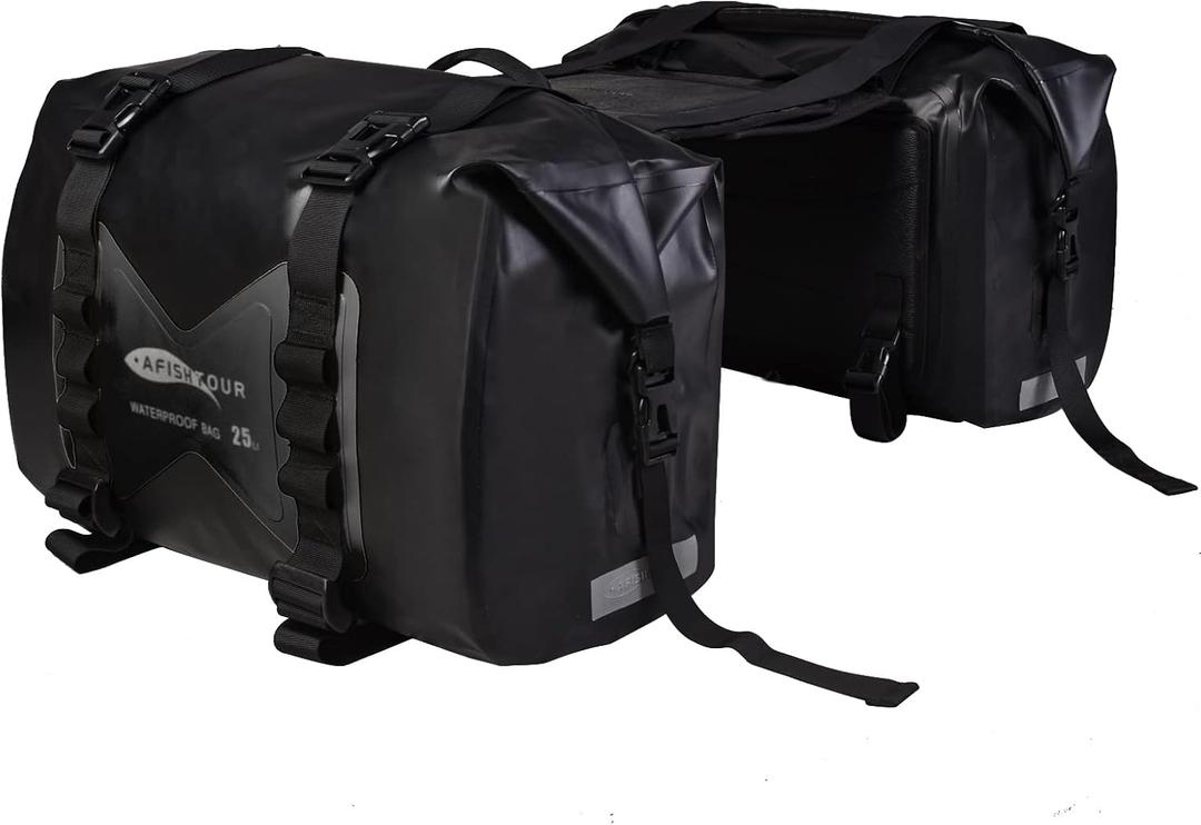 Waterproof Motorcycle Saddlebags - 50L Motorcycle Luggage Bags for Motorbike Travel - Detachable Panniers Bags - For Scooter, Honda, Suzuki, Yamaha (Black, 2 Pack)