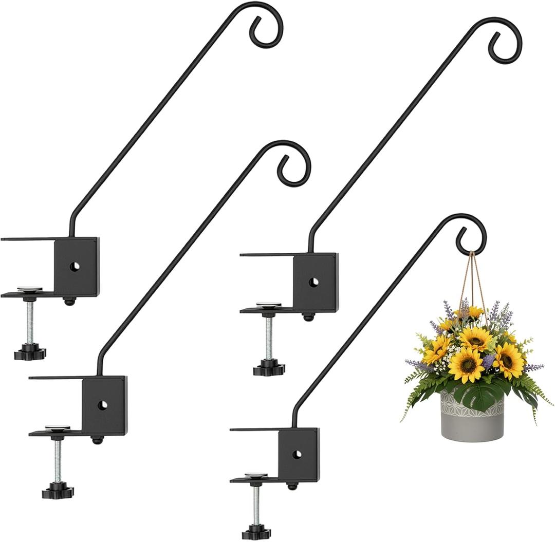 Deck Hook Rail Set of 4, 17 Inch Heavy Duty Deck Hook, 360 Degree Swivel Plant Hanger, Solid Metal Deck Hangers for Hanging Bird Feeders, Wind Chimes, Lanterns and Flower Pots, Black