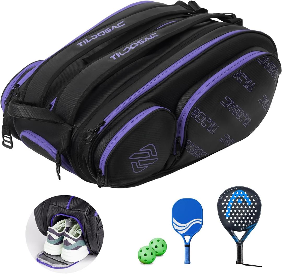 2-in-1 Detachable Pickleball & Paddle Bag for Men Women | Thermal Foil Insulated Racket Compartment | Outdoor & Gym (Black Purple)