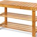 Bamboo 3 Tier Shoe Rack Bench, Premium Shoe Organizer or Entryway Bench, Perfect for Shoe Cubby, Entry Bench, Bathroom Bench, Entryway Organizer, Hallway or Living Room, Small