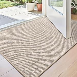 LUMI Ultra Thin Indoor Door Mat for Entrance 32"x48", Non Slip Entryway Mat, Low Profile Doormat, Unique Herringbone Design Carpet for Inside, Patio, Porch, Gray (Grey)