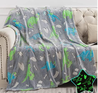 Forest Dinosaur Glow in The Dark Throw Blanket Luminous Blanket Fun, Cozy Throw Blanket Dinosaur Decor Birthday Gifts for Teen Boy Girls 60x50inch