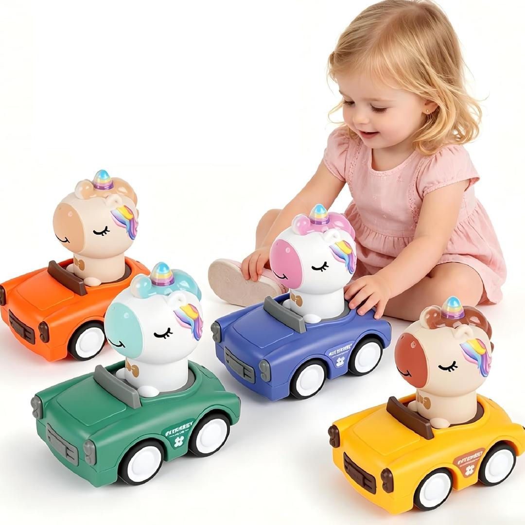 Press to Go Car Toys for Toddlers 1-3, Animal Baby Cars, Push Go Friction Inertia Car, Infant 6-9-12-18 Month, 1st Birthday Gift for 1-2 Year Old Boy Girl