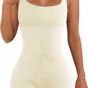 AURUZA Rompers for Women Workout Seamless Romper Yoga Ribbed One Piece Tank Tops jumpsuits Sleeveless Exercise Romper (Large, Beige)