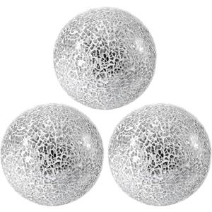 Decorative Mosaic Glass Orbs, 4 Inch Diameter, Set of 3 Sphere Balls, Rose Gold (Silver)